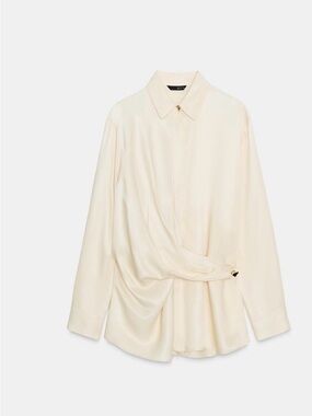 Zara Cream Draped Button-Front Blouse